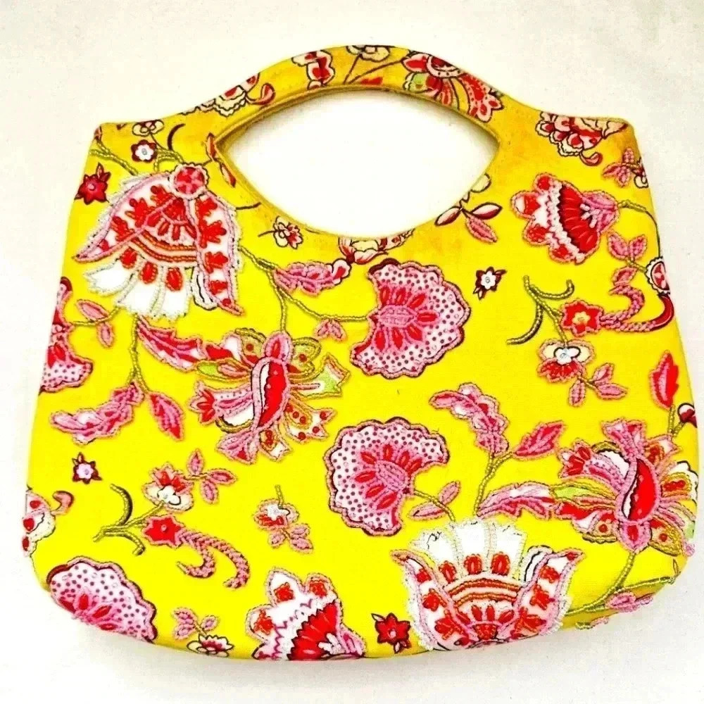 Bulaggi Hand Embroidered beaded Floral Hobo  Cotton Handbag